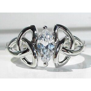 925 STERLING SILVER Dainty Celtic Triquetra Marquise Cubic Zirconia Ring